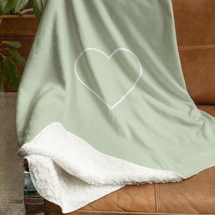 Minimalist Pastel Green Heart   Modern  Sherpa Blanket