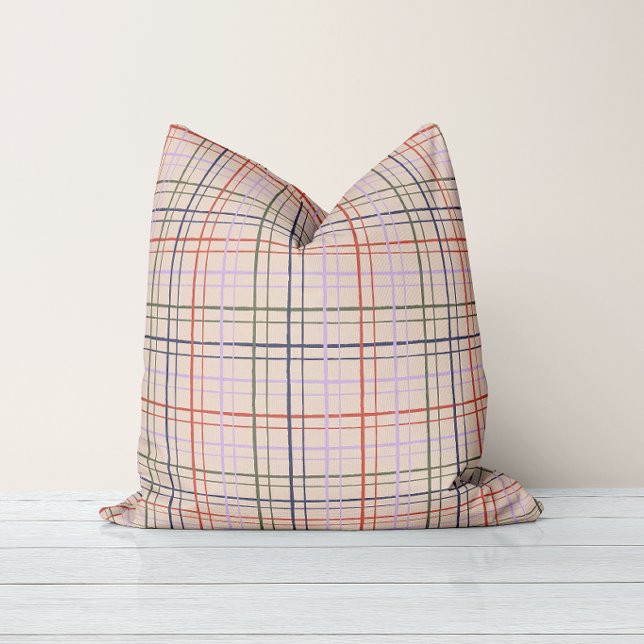 Minimalist Pastel HandDrawn Grid Check Modern Love Cushion (Creator Uploaded)