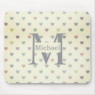 Minimalist Pastel Heart Pattern Custom Monogram Mouse Pad