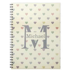 Minimalist Pastel Heart Pattern Custom Monogram  Notebook