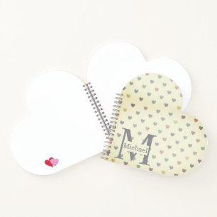 Minimalist Pastel Heart Pattern Custom Monogram  Notebook