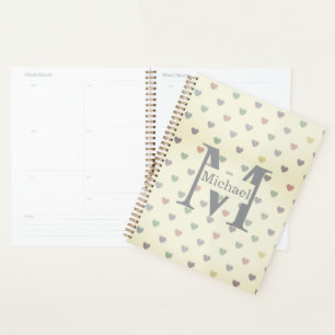 Minimalist Pastel Heart Pattern Custom Monogram  Planner