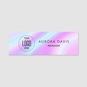 Minimalist Pastel Holograph Modern Logo Business Name Tag