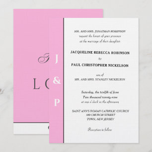 Minimalist Pastel Light Pink White Monogram Invitation