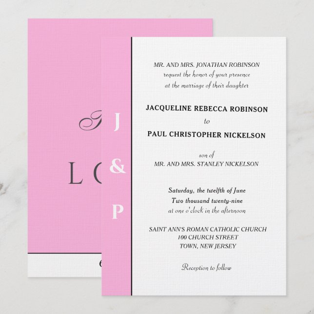 Minimalist Pastel Light Pink White Monogram  Invitation (Front/Back)