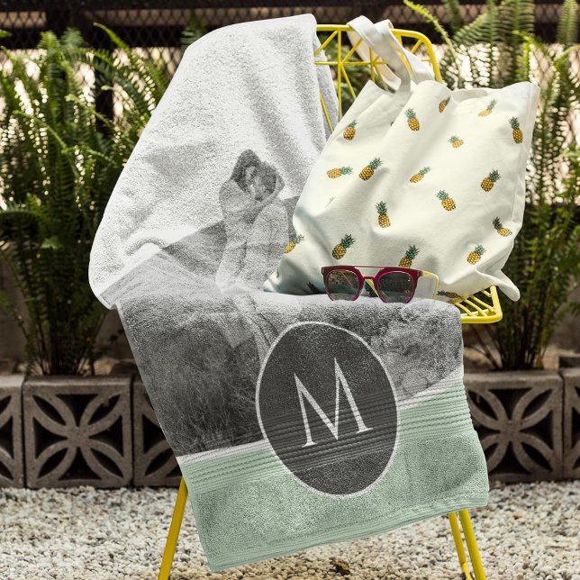 Minimalist Pastel Mint Personalised Name & Photo Beach Towel (Creator Uploaded)