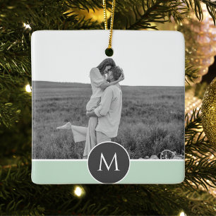 Minimalist Pastel Mint Personalised Name & Photo  Ceramic Ornament