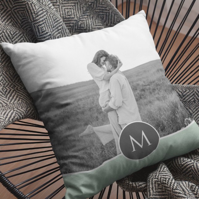 Minimalist Pastel Mint Personalised Name & Photo Cushion (Creator Uploaded)