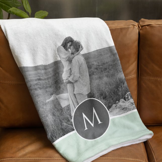 Minimalist Pastel Mint Personalised Name & Photo Fleece Blanket (Creator Uploaded)
