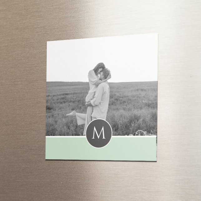 Minimalist Pastel Mint Personalised Name & Photo Magnet (Creator Uploaded)
