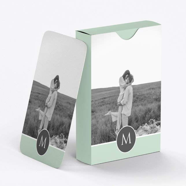 Minimalist Pastel Mint Personalised Name & Photo Playing Cards (Creator Uploaded)