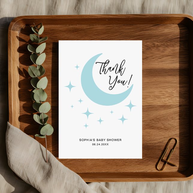 Minimalist Pastel Moon Stars Baby Shower Thank You Card (Creator Uploaded)