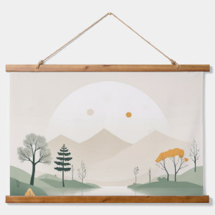 Minimalist Pastel Mountain Landscape Serene Lake Hanging Tapestry