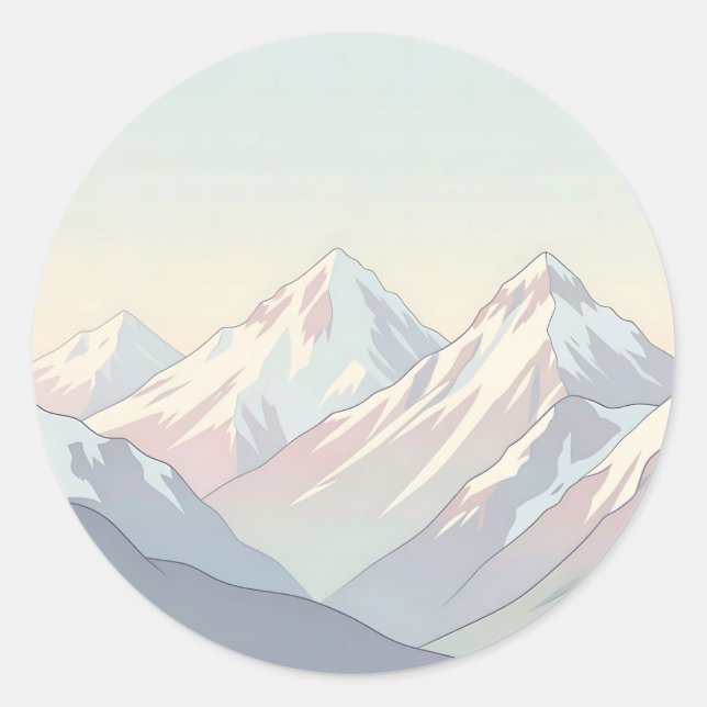Minimalist Pastel Mountain Range Landscape Classic Round Sticker (Front)