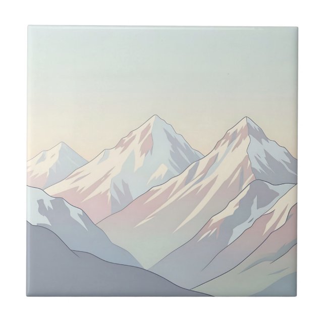 Minimalist Pastel Mountain Range Landscape Tile (Front)
