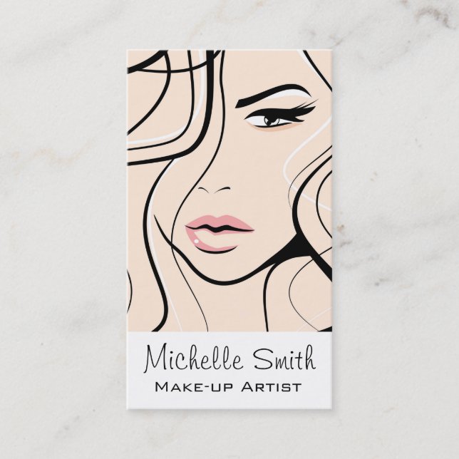 Minimalist Pastel Peach Elegant Feminine Makeup Business Card (Front)
