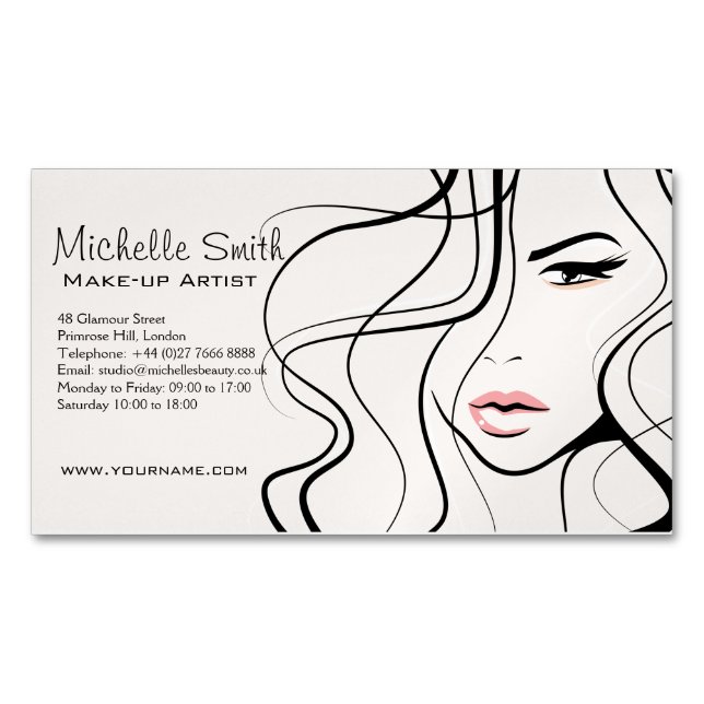 Minimalist Pastel Peach Elegant Feminine Makeup Magnetic Business Card (Front)