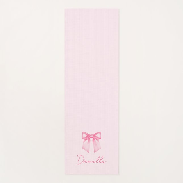 Minimalist Pastel Pink Bow Exercise Yoga Mat (Front)