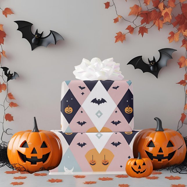 Minimalist Pastel Pink Ghost & Pumpkin Halloween Wrapping Paper (Creator Uploaded)