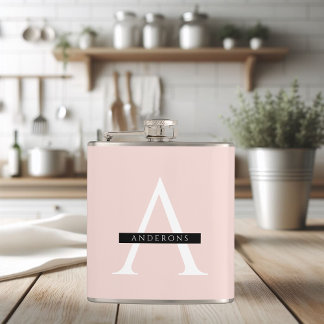 Minimalist Pastel Pink Personalised Name Hip Flask