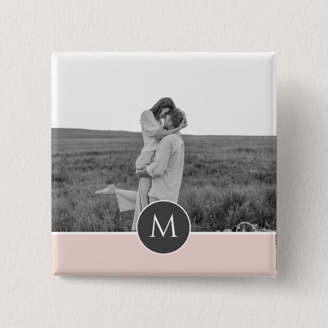 Minimalist Pastel Pink Personalised Name & Photo 15 Cm Square Badge (Front)