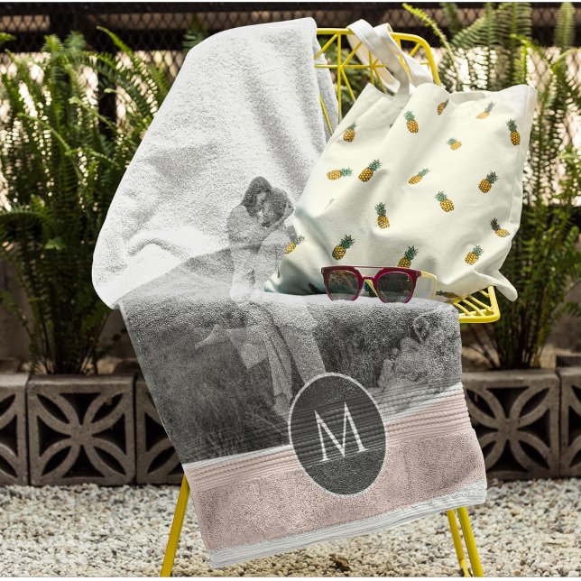 Minimalist Pastel Pink Personalised Name & Photo Beach Towel (Creator Uploaded)