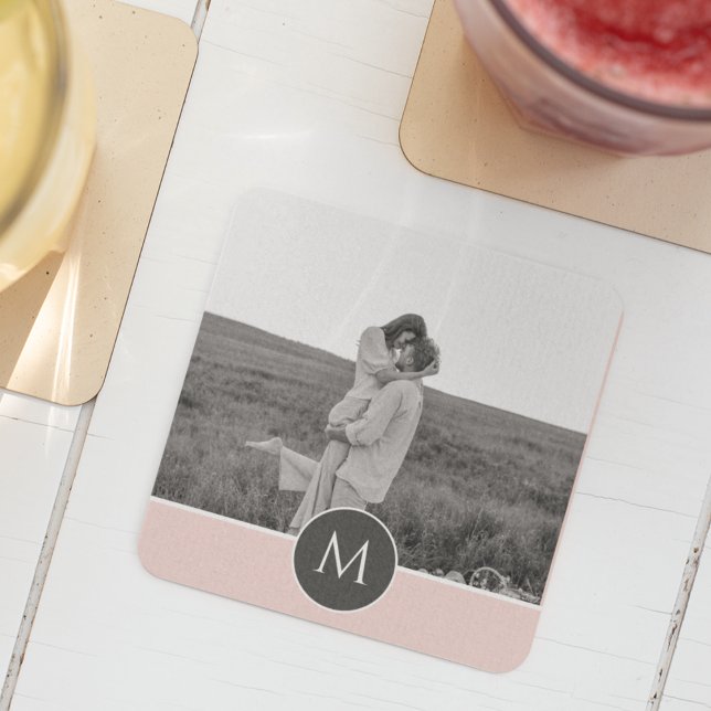 Minimalist Pastel Pink Personalised Name & Photo Coaster (Creator Uploaded)