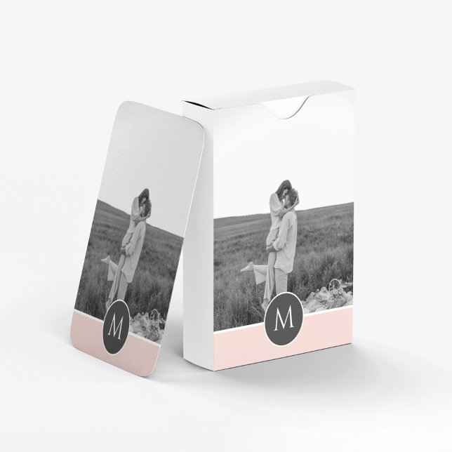 Minimalist Pastel Pink Personalised Name & Photo Playing Cards (Creator Uploaded)