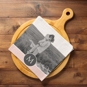 Minimalist Pastel Pink Personalised Name & Photo Tea Towel