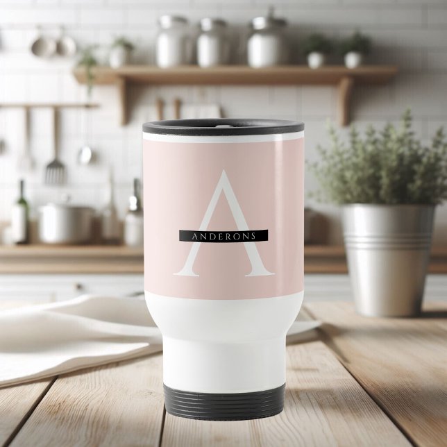 Minimalist Pastel Pink Personalised Name Travel Mug (Creator Uploaded)
