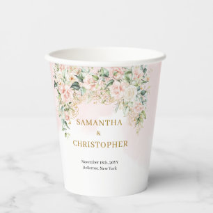 Minimalist pastel pink roses gold greenery wedding paper cups
