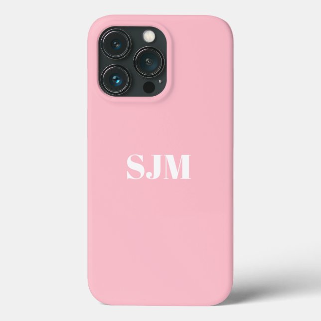 Minimalist pastel pink white custom monogram name Case-Mate iPhone case (Back)
