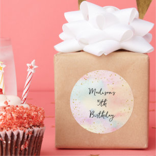 Minimalist Pastel Rainbow Gold Birthday Classic Round Sticker