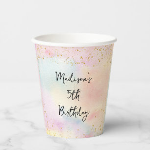 Minimalist Pastel Rainbow Gold Birthday Paper Cups
