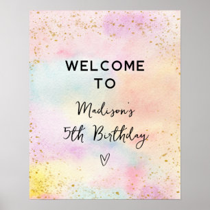 Minimalist Pastel Rainbow Gold Birthday Poster