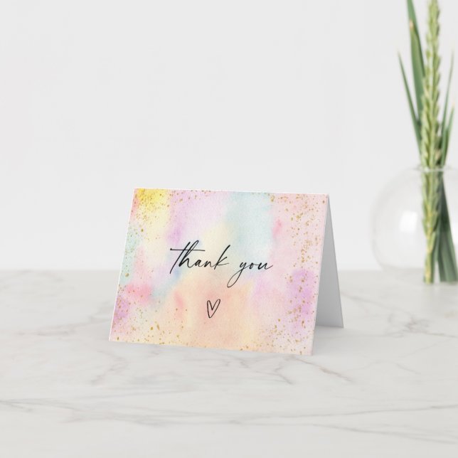 Minimalist Pastel Rainbow Gold Birthday Thank You Card (Front)