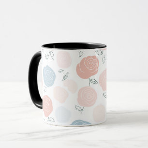 Minimalist Pastel Rose White Floral Pattern Mug
