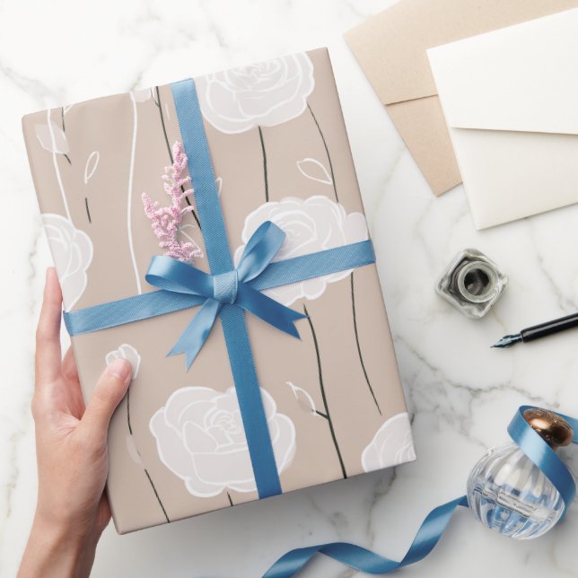 Minimalist Pastel Rose White Floral Pattern Wrapping Paper (Gifting)