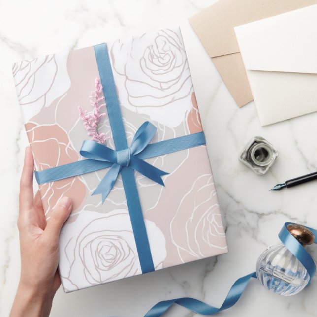 Minimalist Pastel Rose White Floral Pattern Wrapping Paper (Gifting)