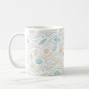 Minimalist Pastel Seashells and Ocean Waves Coffee Mug