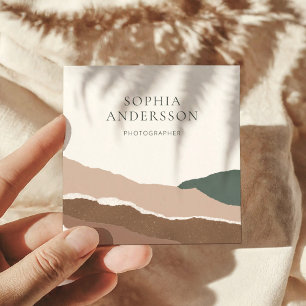 Minimalist Pastel Torn Edge Landscape Square Business Card