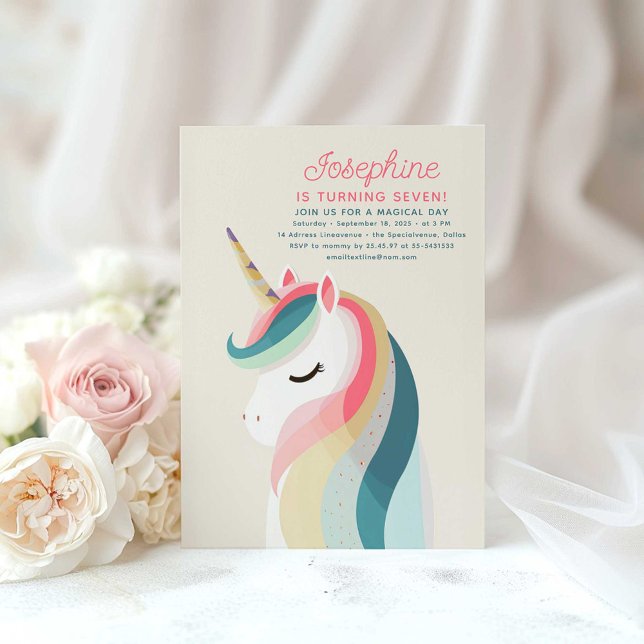 Minimalist Pastel Unicorn Birthday Invitations (Unicorn Minimalist Pastel Birthday Invitations)