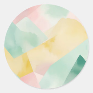Minimalist Pastel Watercolor with Geometric Shapes Classic Round Sticker
