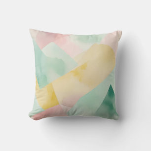 Minimalist Pastel Watercolor with Geometric Shapes Cushion
