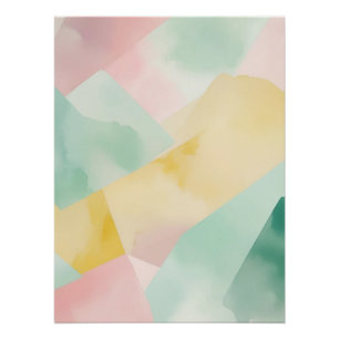 Minimalist Pastel Watercolor with Geometric Shapes Poster