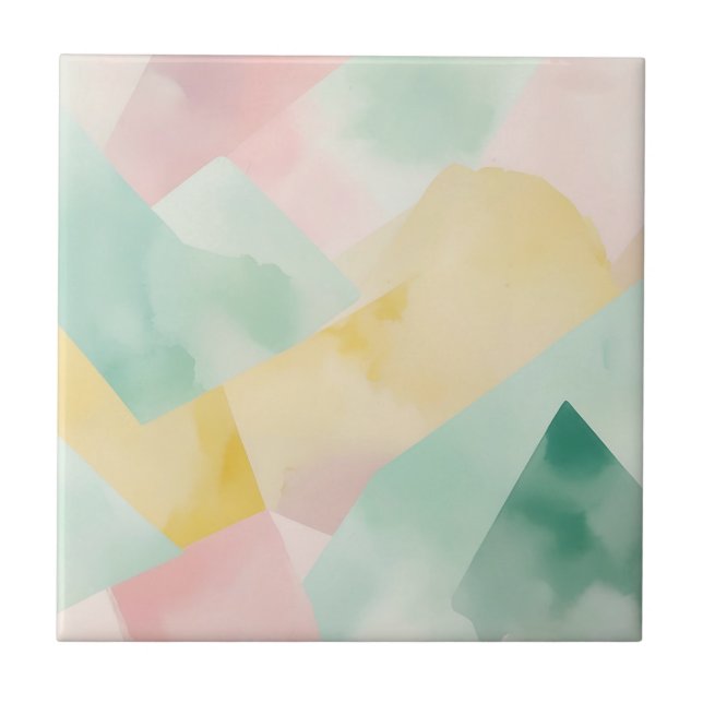 Minimalist Pastel Watercolor with Geometric Shapes Tile (Front)