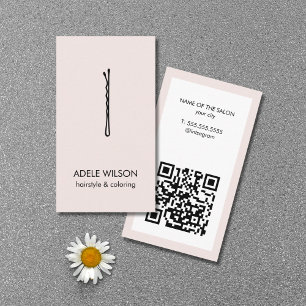 Minimalist Pastel White QR Code Hair Pin Salon Business Card
