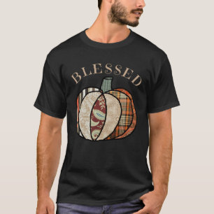Minimalist Patchwork Pumpkin Autumn Blessed Thanks T-Shirt