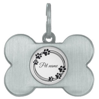 Minimalist Paw Print Frame Personalised Pet Name I ID Tag
