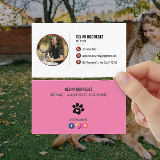 Minimalist Paw Print Pet Sitting Photo  Business Card